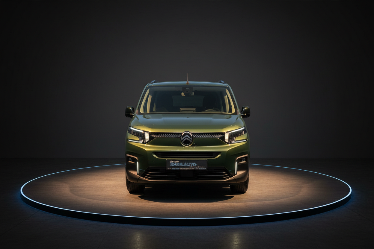 Citroën Berlingo in Olivgrün – Frontansicht im Showroom-Studio