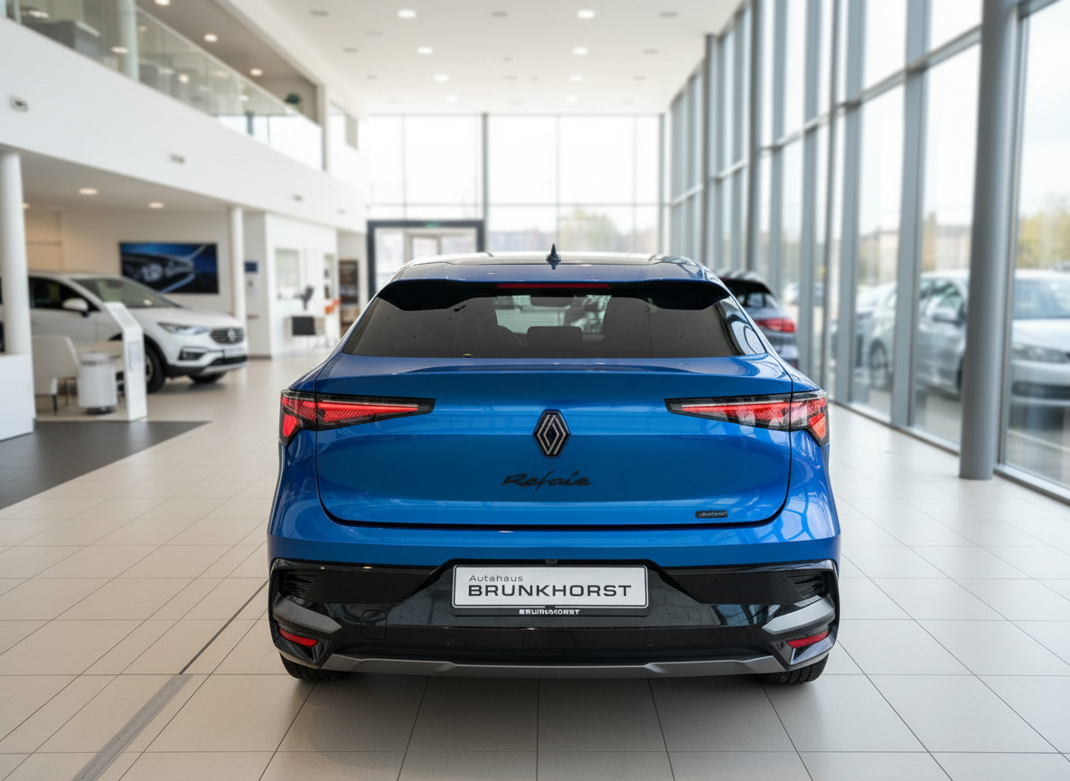 Renault Rafale in Blau – Heckansicht im Autohaus Brunkhorst Showroom