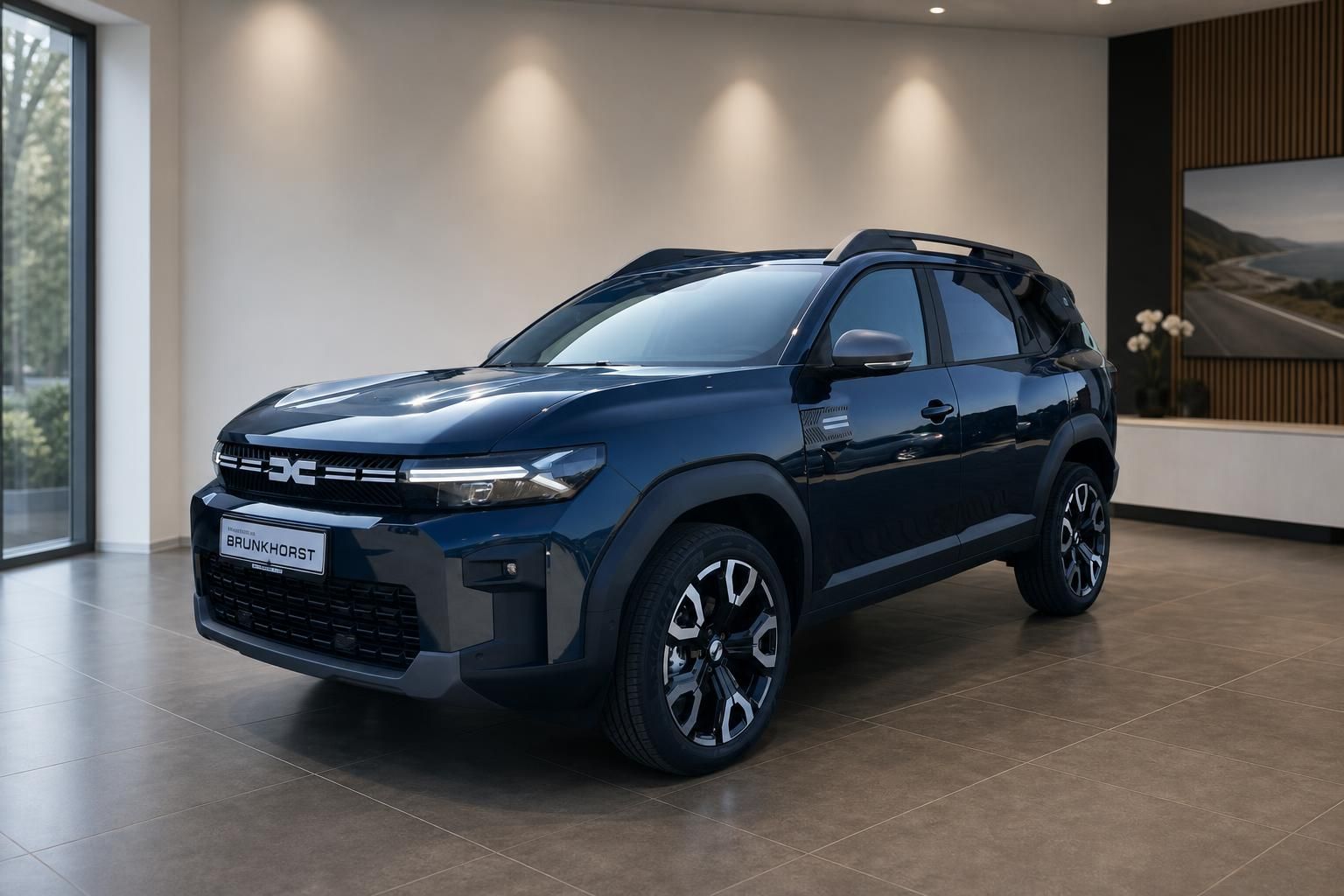 Dacia Bigster blaues SUV Seitenansicht im Autohaus Brunkhorst Showroom