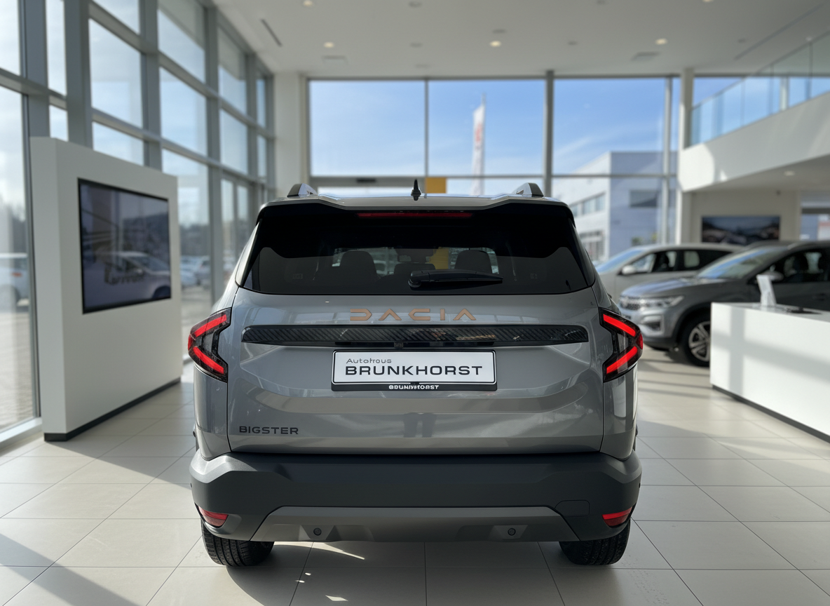 Dacia Bigster SUV in Grau – Heckansicht im Autohaus Brunkhorst Showroom