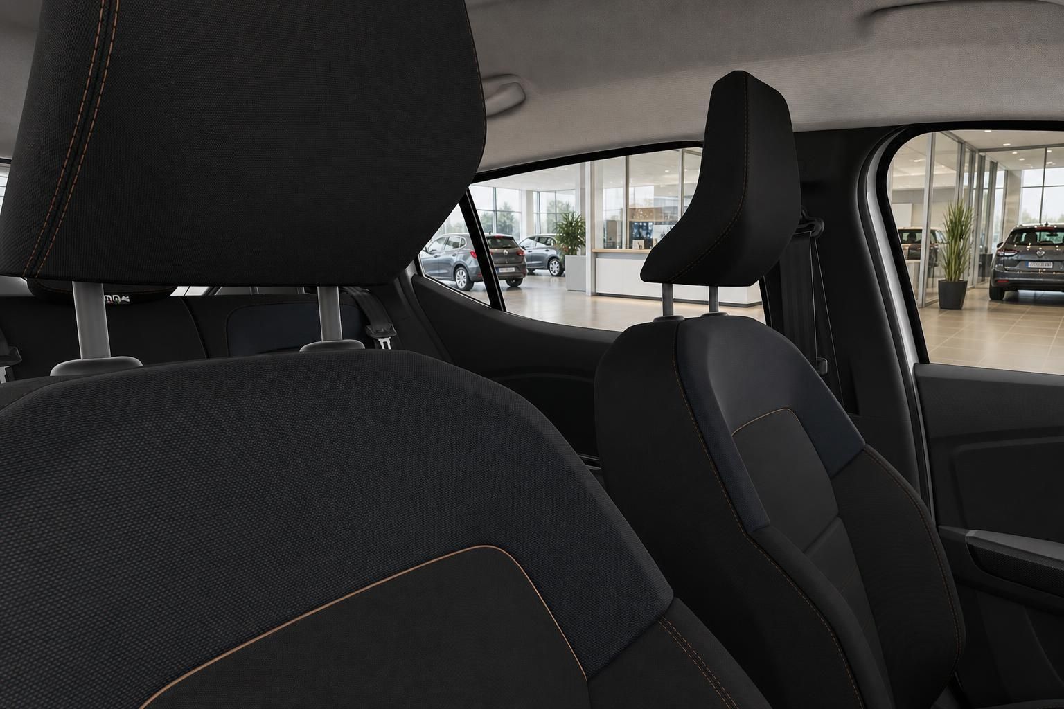 Innenraum Dacia Sandero Stepway mit schwarzen Sportsitzen im Detail