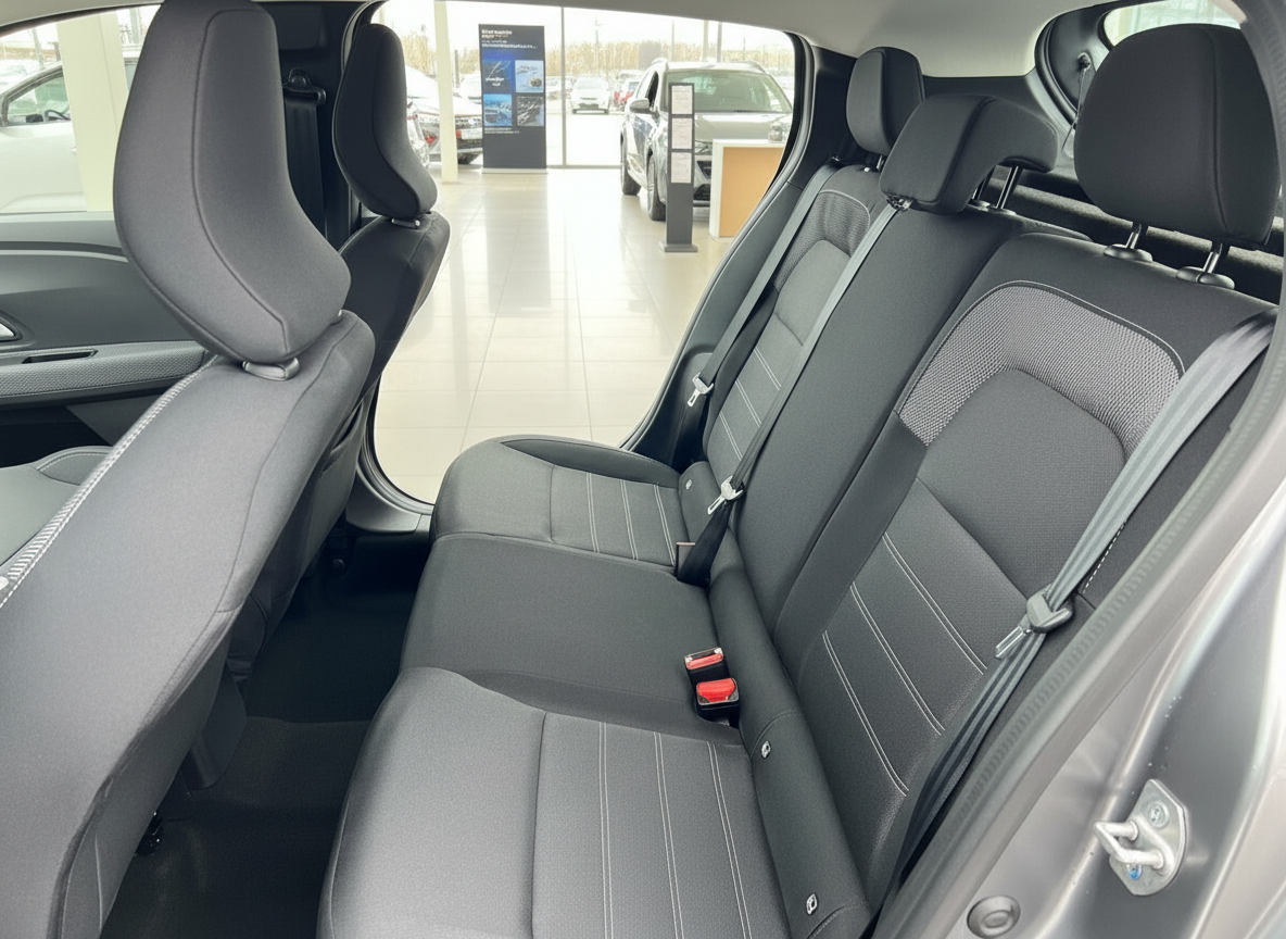 Fahrzeuginnenraum Rücksitzbank schwarz grau Stoff im Autohaus