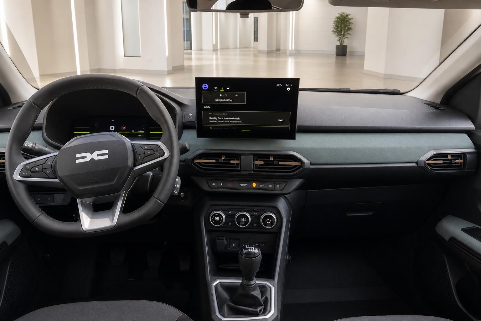 Dacia Sandero Stepway Cockpit – Touchscreen-Navigation, Lenkrad und Armaturenbrett in Grau