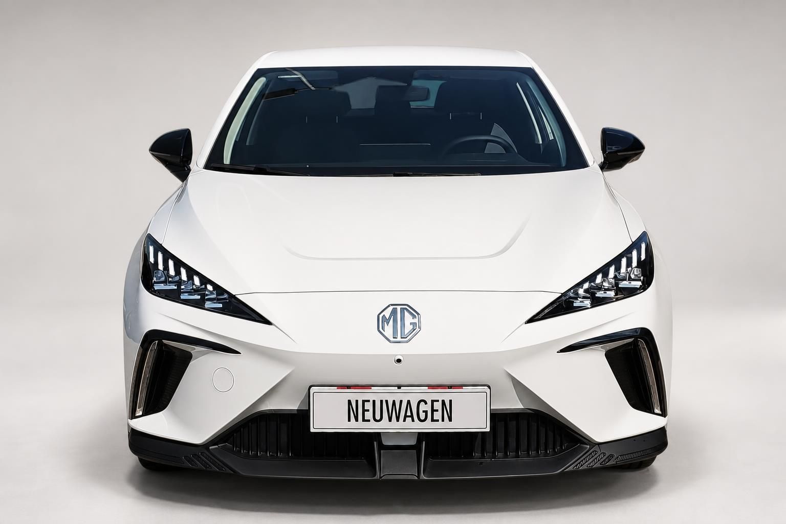 MG Neuwagen weiß, Frontansicht im Fotostudio