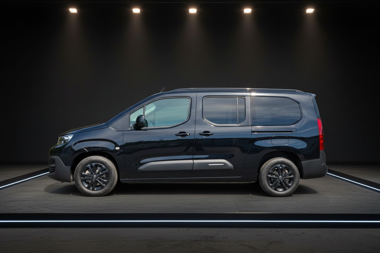 Schwarzer Opel Combo Life in der Seitenansicht im Fotostudio