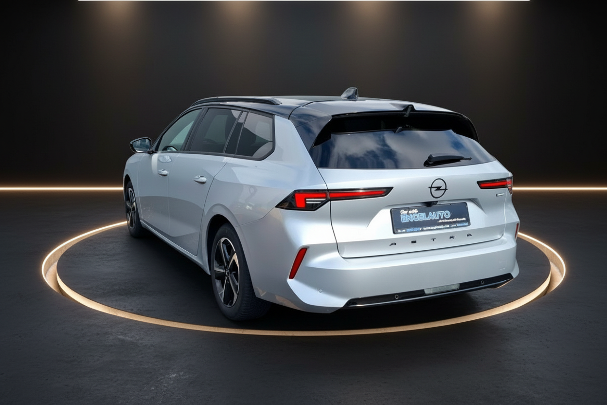 Opel Astra Sports Tourer in Silber – Heckansicht im Showroom