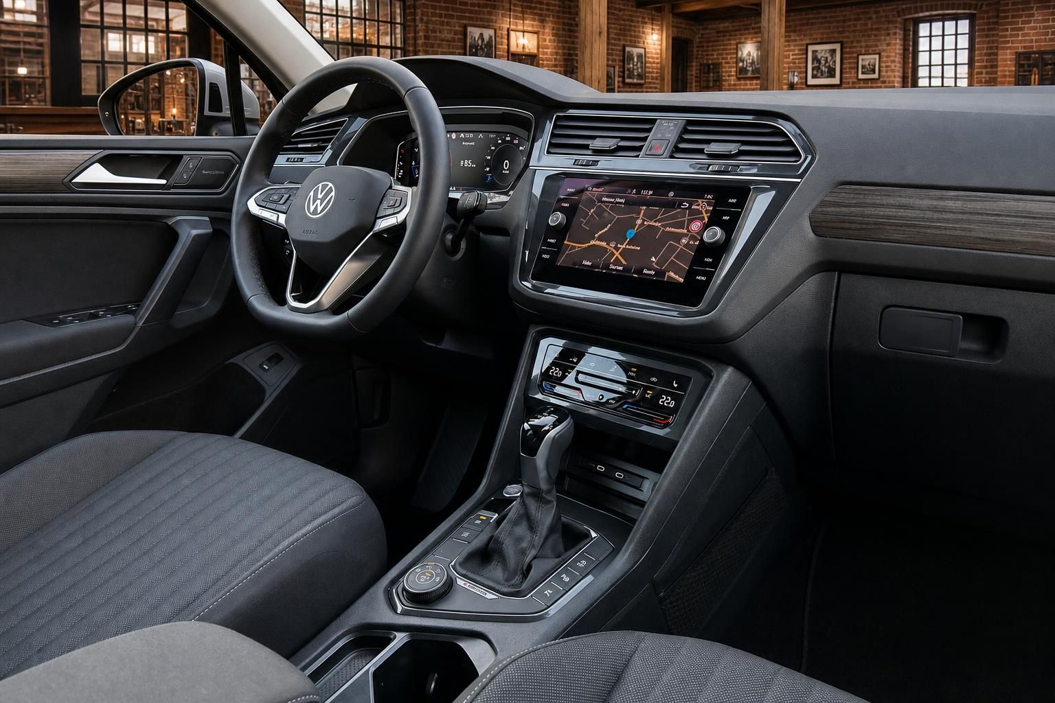 VW Cockpit mit Navigationssystem und Automatikschaltung im Detail