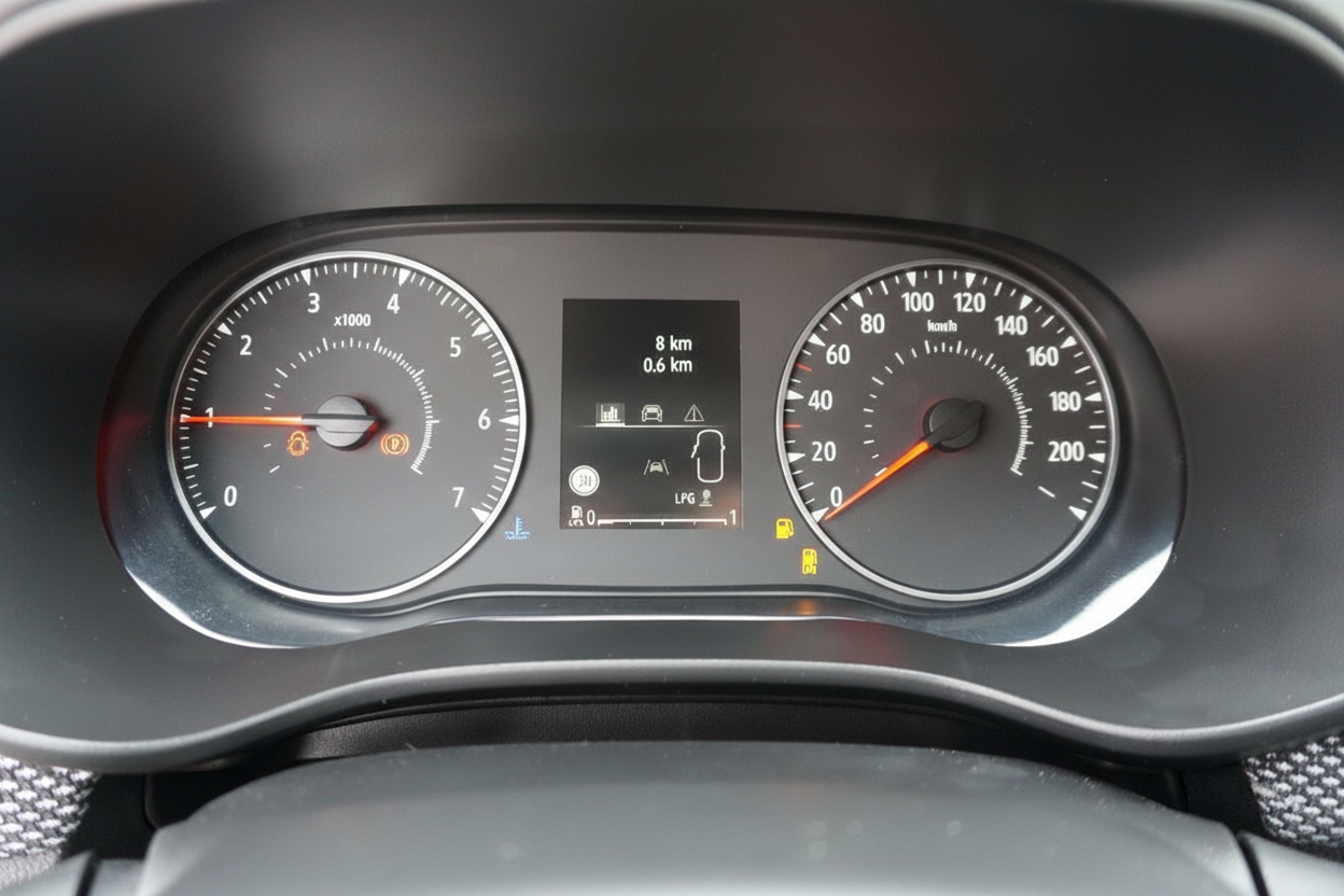 Fahrzeug-Cockpit mit Tachometer, Drehzahlmesser und Display mit LPG-Anzeige