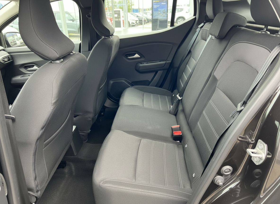 Rücksitzbank schwarzes Fahrzeug Innenraum mit Stoffsitzen und Kontrastnähten