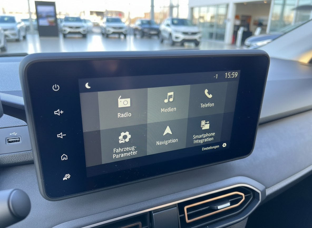 Infotainment-Touchscreen im Fahrzeug mit Navigation, Radio, Medien und Smartphone Integration