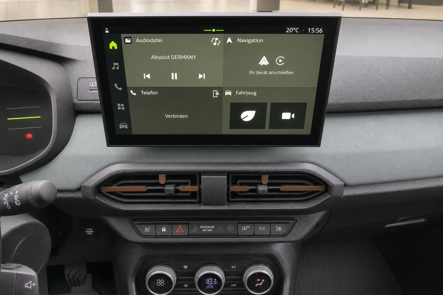 Dacia Infotainment-Touchscreen mit Navigation und Fahrzeugmenü