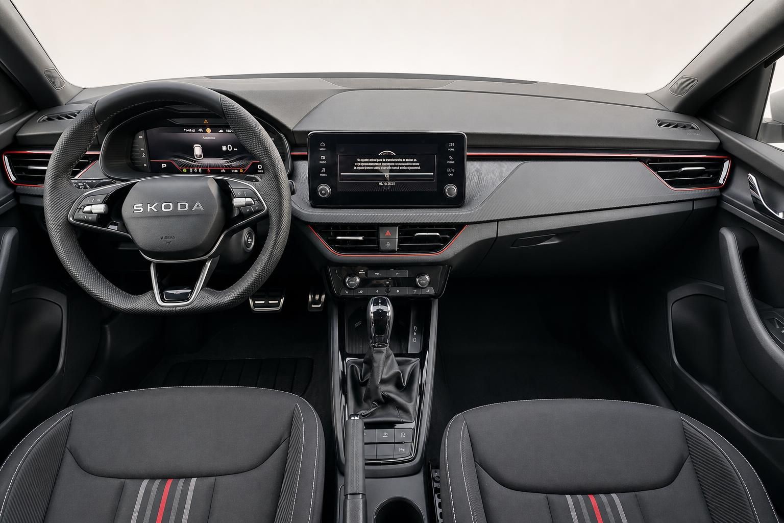 Skoda Cockpit mit Lenkrad, Display und Mittelkonsole