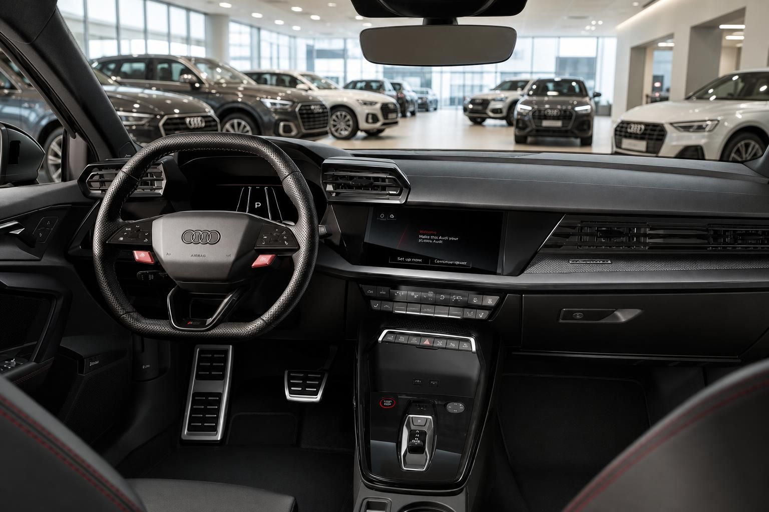 Audi RS3 Innenraum mit Cockpit, Lenkrad und Multifunktionsdisplay