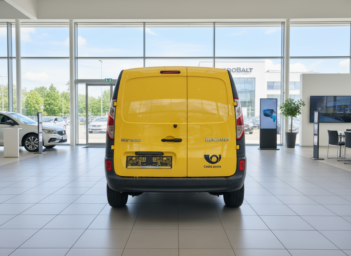 Renault Kangoo gelb Heckansicht Česká pošta Beschriftung im Autohaus