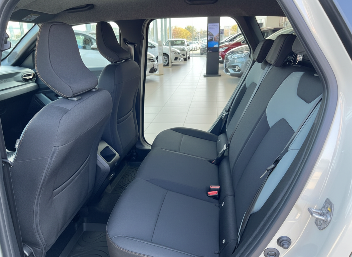 Fahrzeuginnenraum Rücksitzbank mit schwarzen Stoffsitzen im Autohaus