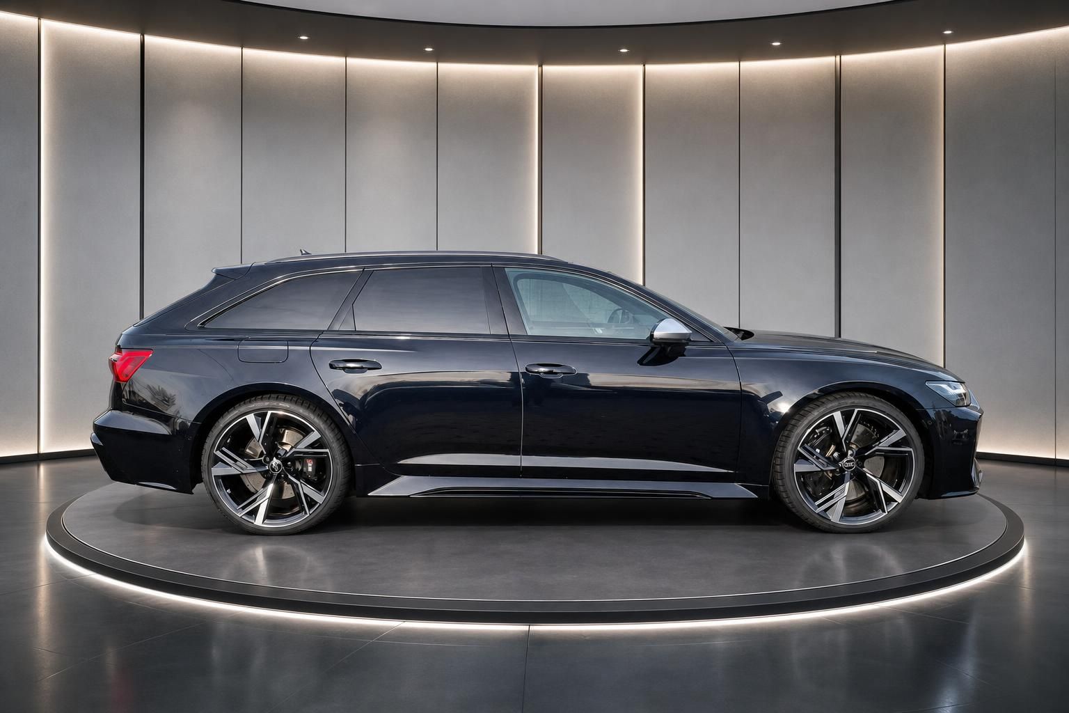 Audi RS6 Avant schwarz - Seitenprofil mit eleganter Kombi-Silhouette und Sportfelgen