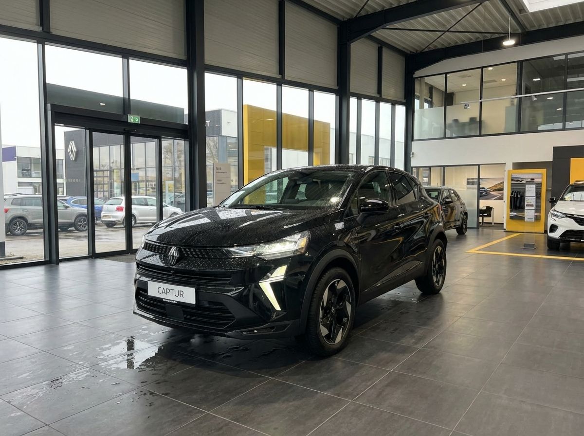Schwarzer Renault Captur im Autohaus Showroom – Frontansicht