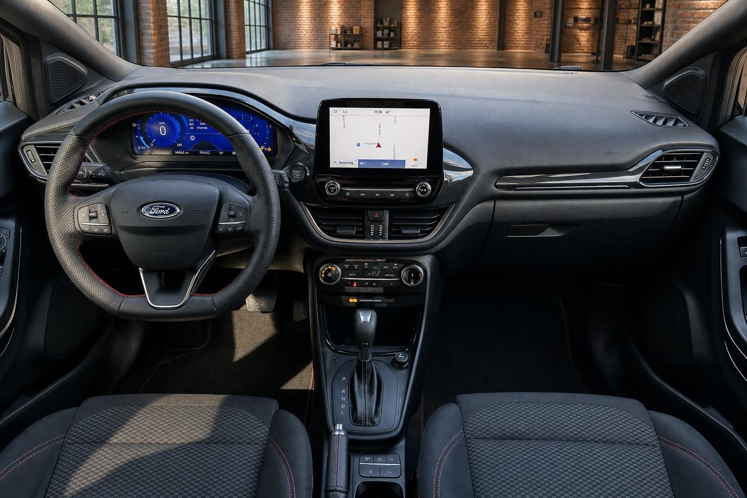 Ford Armaturenbrett Frontansicht mit Digitaltacho und Navigationssystem