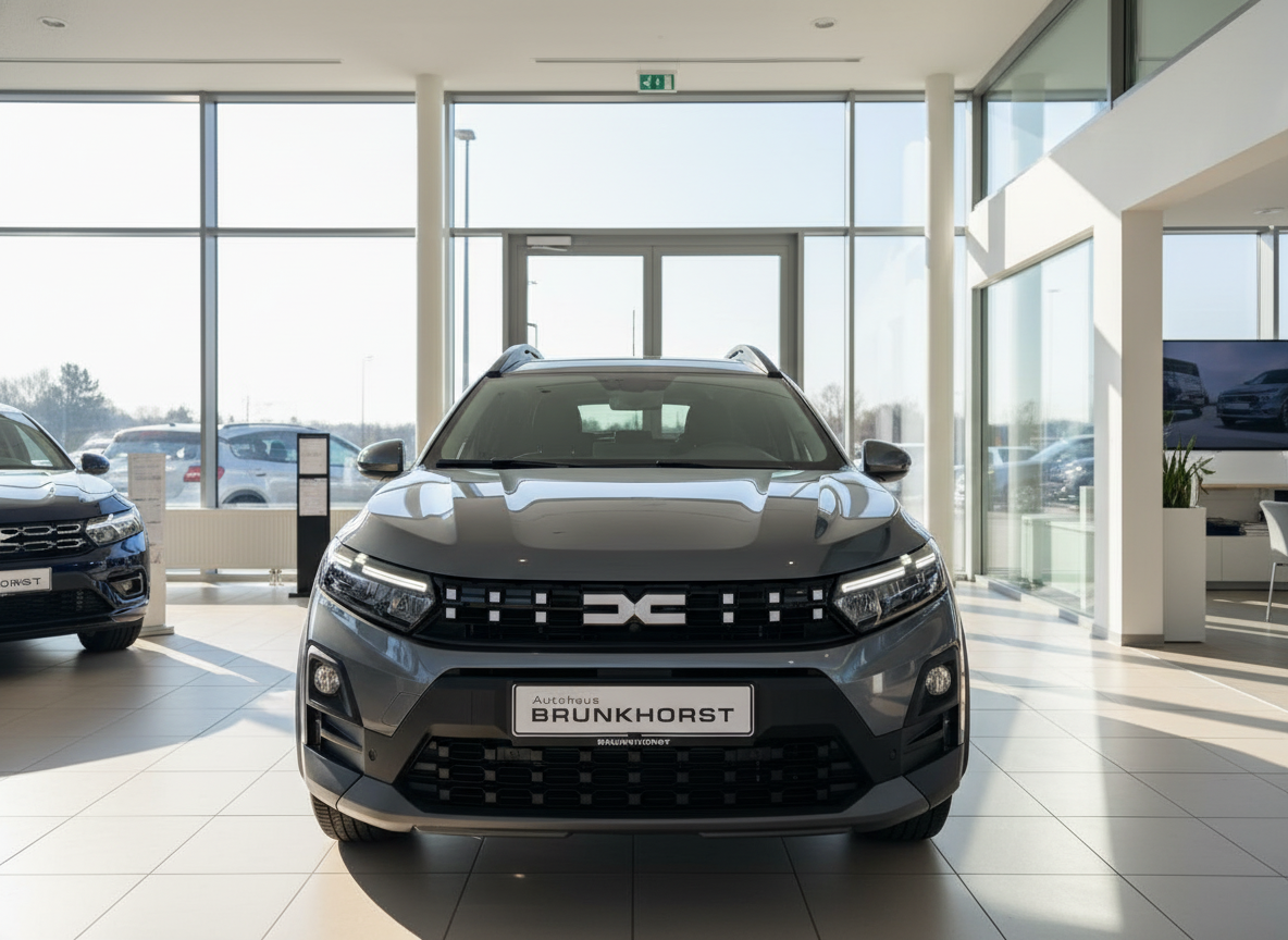 Dacia SUV Frontansicht in Grau im Autohaus Brunkhorst Showroom