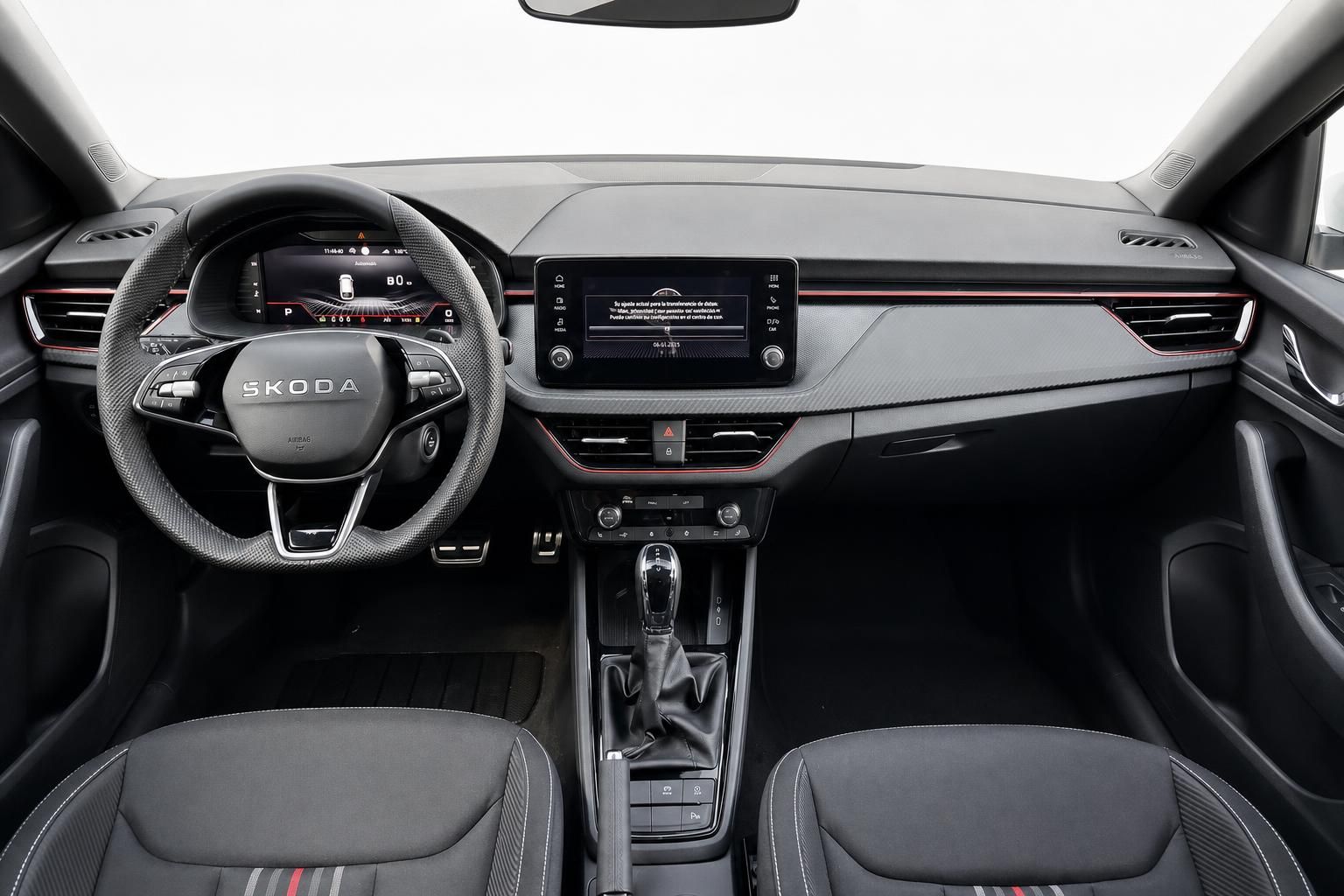 Skoda Cockpit mit Lenkrad Schaltung und Touchscreen Ansicht