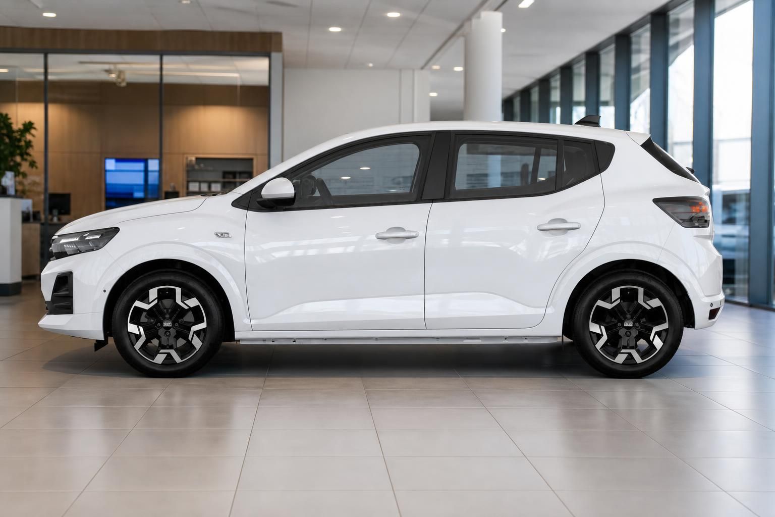 Dacia Sandero weiß Seitenansicht mit Leichtmetallfelgen