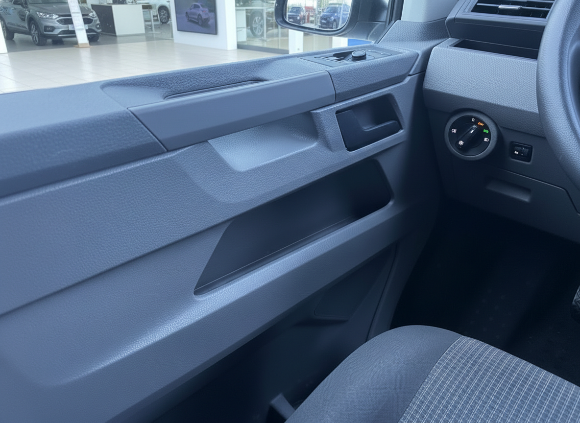 Volkswagen Transporter Innenraum Beifahrerseite mit Türverkleidung und Armaturenbrett in Grau