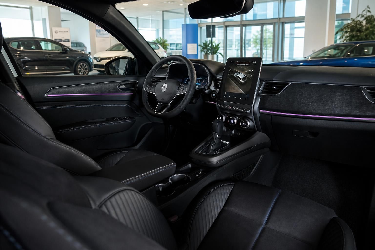 Renault SUV-Coupe Innenraum schwarz mit Touchscreen, Lenkrad und Ambientebeleuchtung