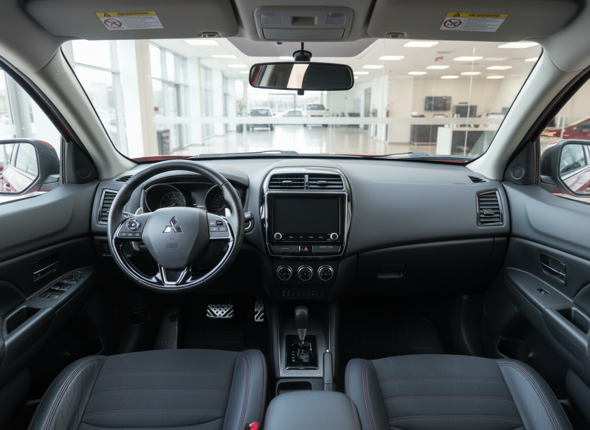Mitsubishi ASX Innenraum mit Cockpit, Touchscreen und Ledersitzen im Autohaus