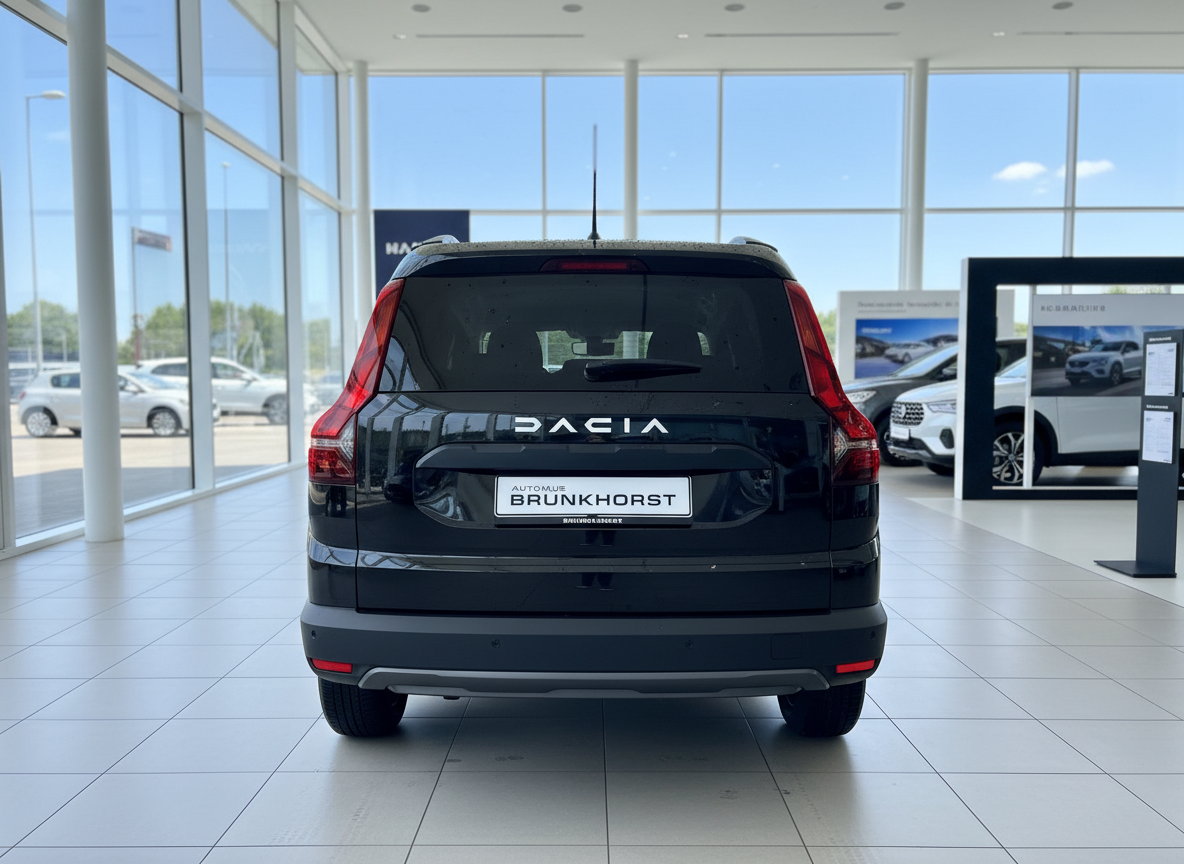 Dacia Jogger schwarz Heckansicht im Autohaus Brunkhorst Showroom