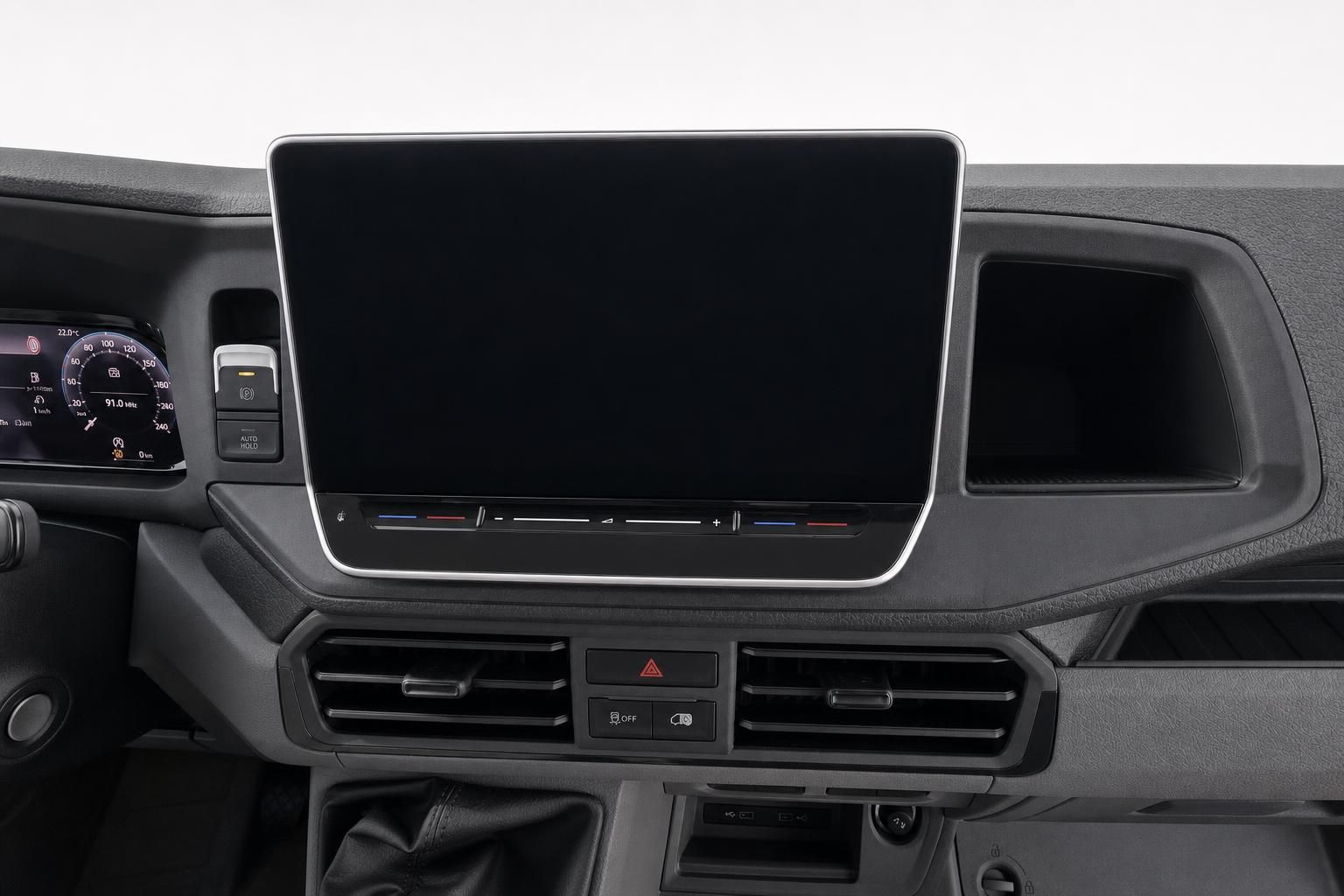 VW Crafter Infotainment-Touchscreen und Klimabedienung im Detail
