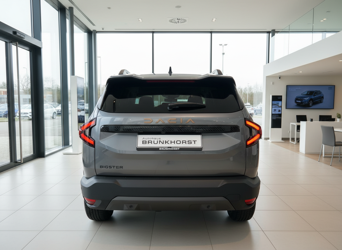 Dacia Bigster Heckansicht in Grau im Autohaus Brunkhorst Showroom