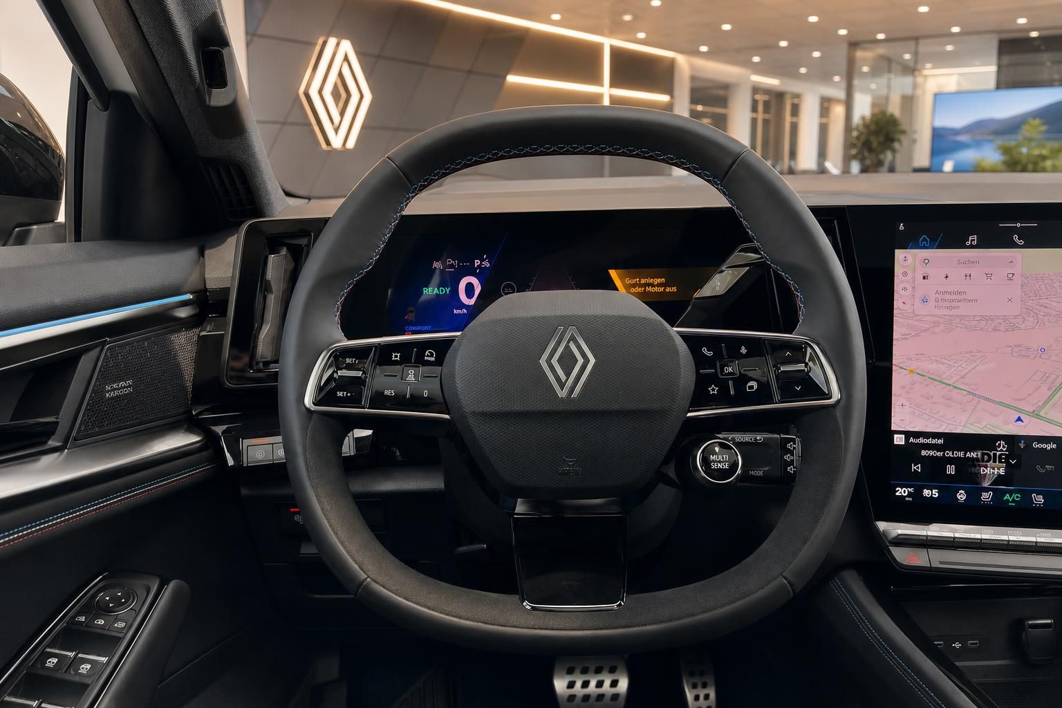Renault Innenraum Cockpit mit Lenkrad, digitalem Kombiinstrument und Infotainment-Display