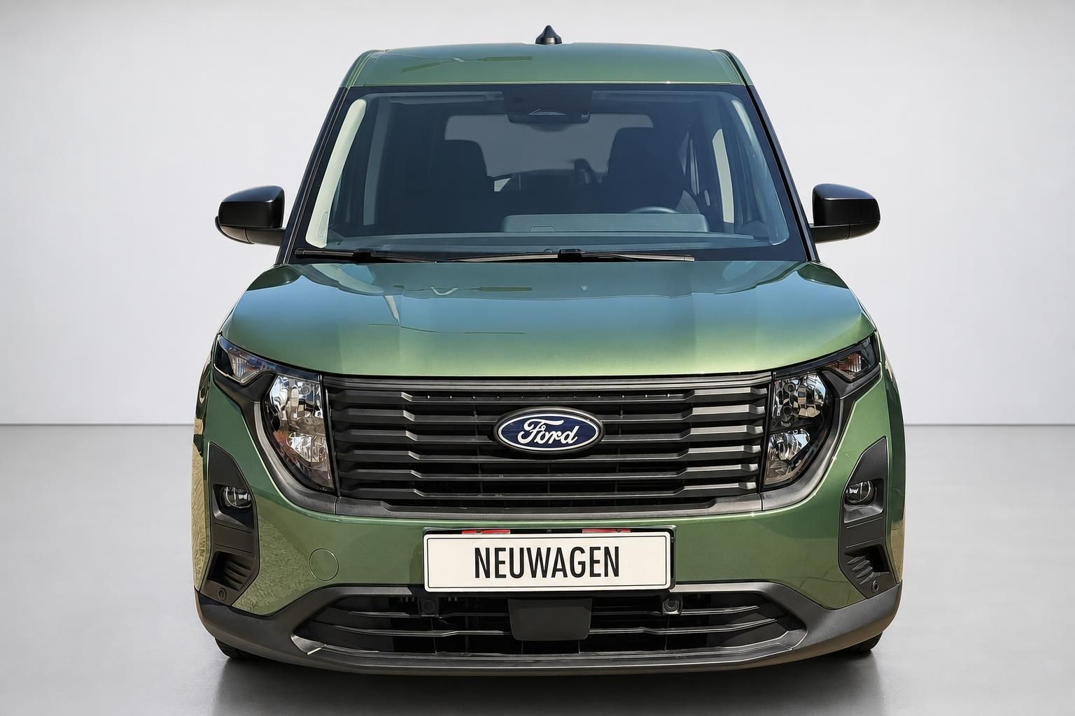 Ford Tourneo Van gruen, direkte Frontansicht mit Ford Logo