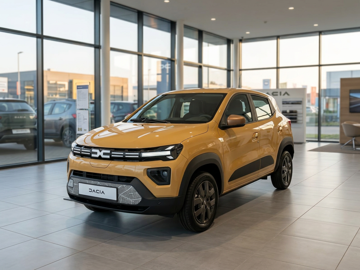 Dacia Spring Elektroauto in Orange im Autohaus Showroom