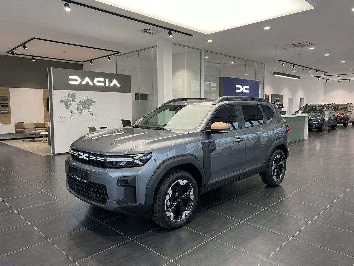 Dacia SUV grau metallic im Autohaus Showroom - Seitenansicht mit modernem Design