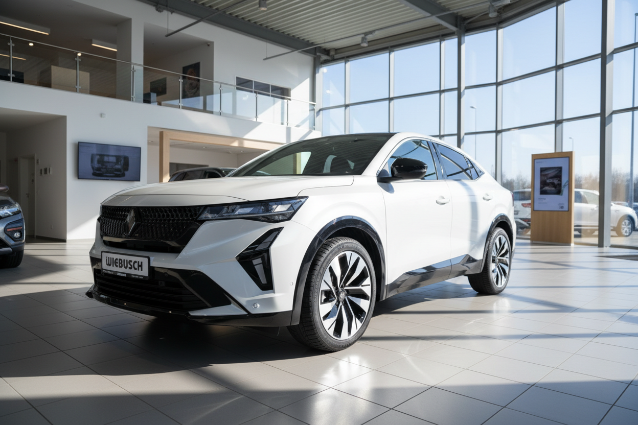 Weißer Renault Rafale SUV-Coupé im Autohaus Wiebusch Showroom