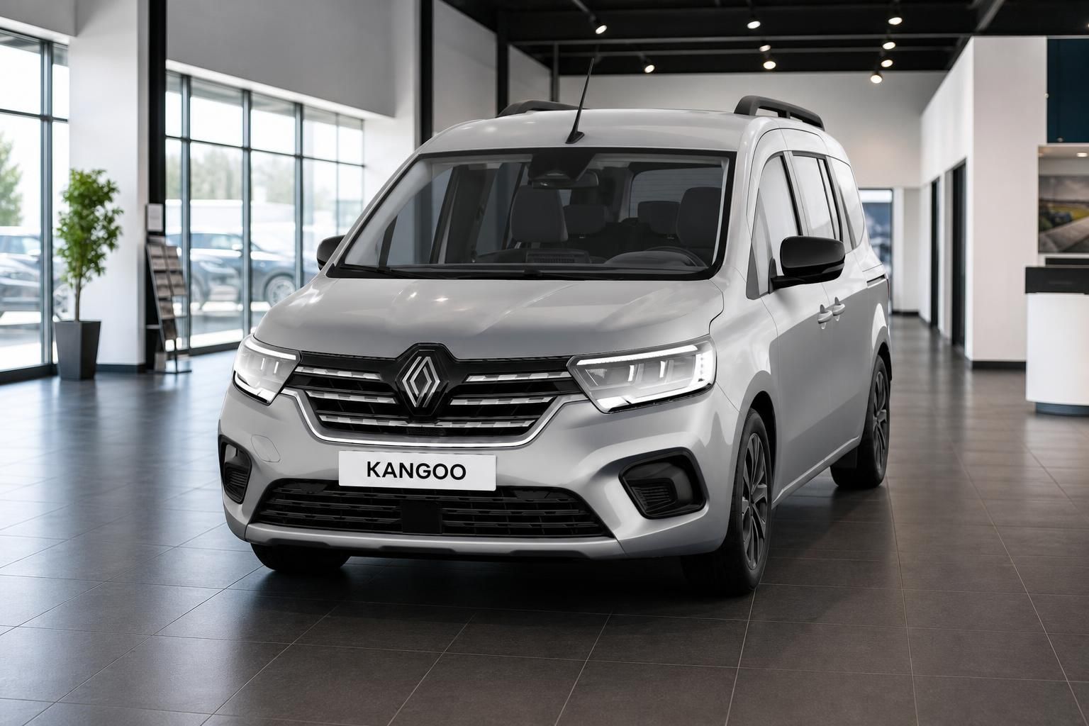 Renault Kangoo silber Frontansicht im Autohaus Showroom