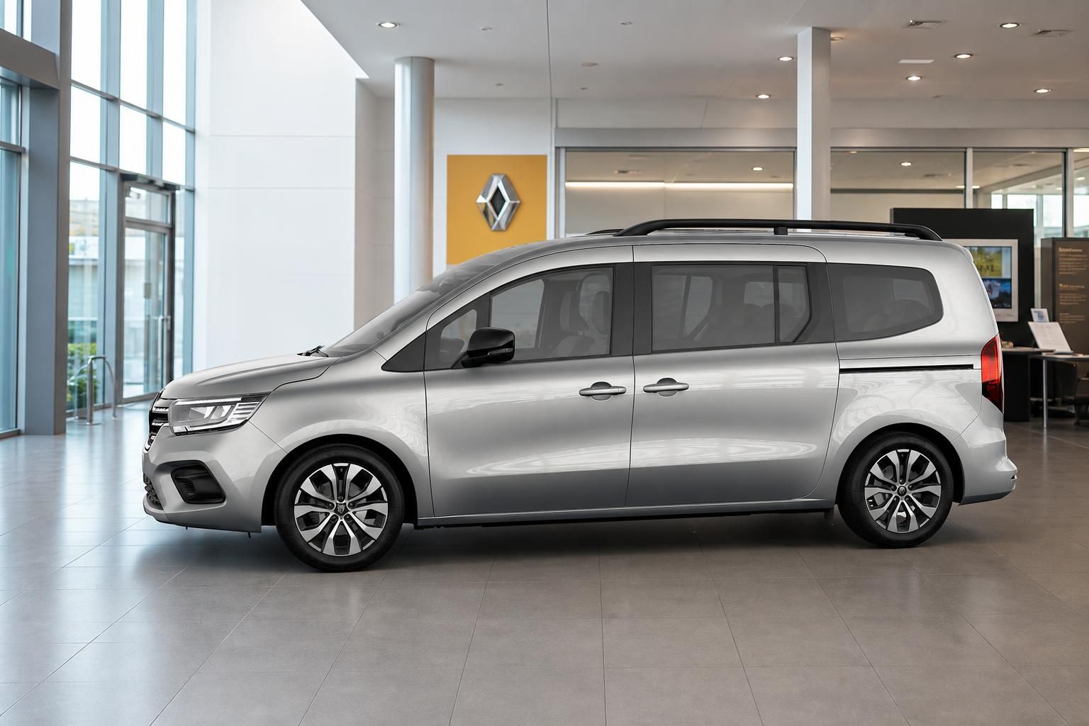 Renault Kangoo silber Seitenansicht im Renault Autohaus Showroom