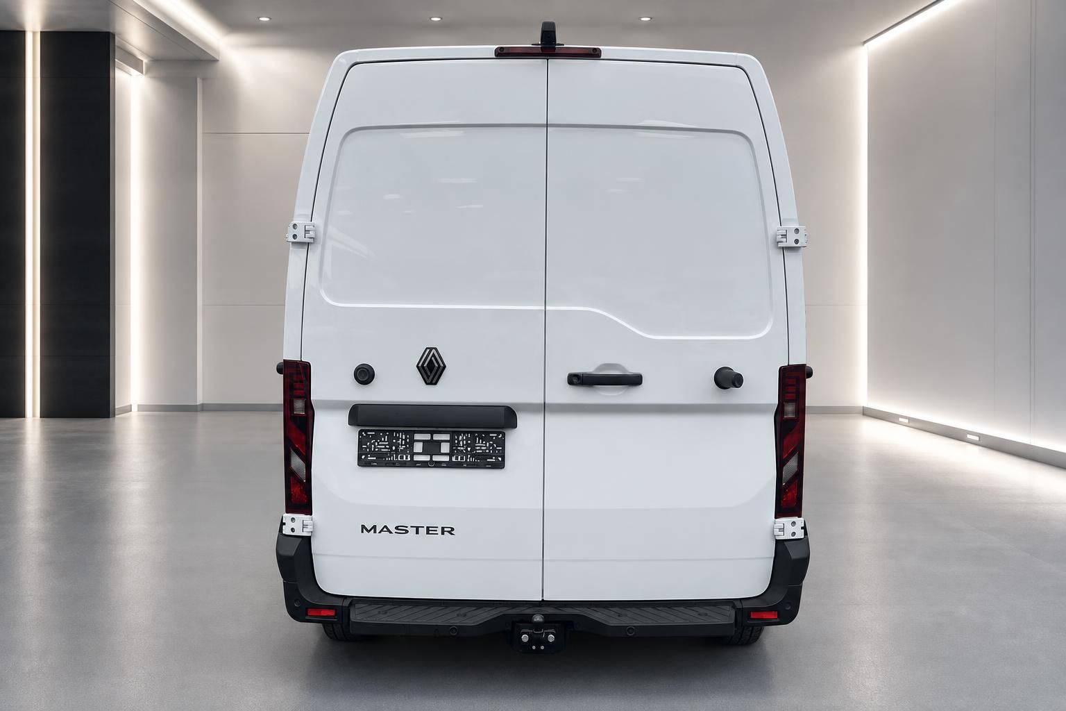 Weißer Renault Master - Heckansicht mit LED-Rückleuchten und Doppeltüren