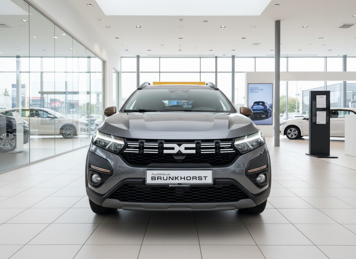 Grauer Dacia Jogger Frontansicht im Autohaus Brunkhorst Showroom