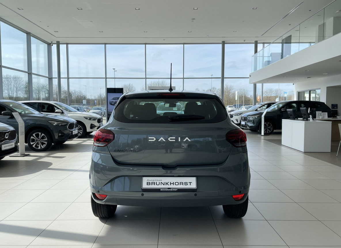 Dacia Sandero grau Heckansicht im Autohaus Brunkhorst Showroom