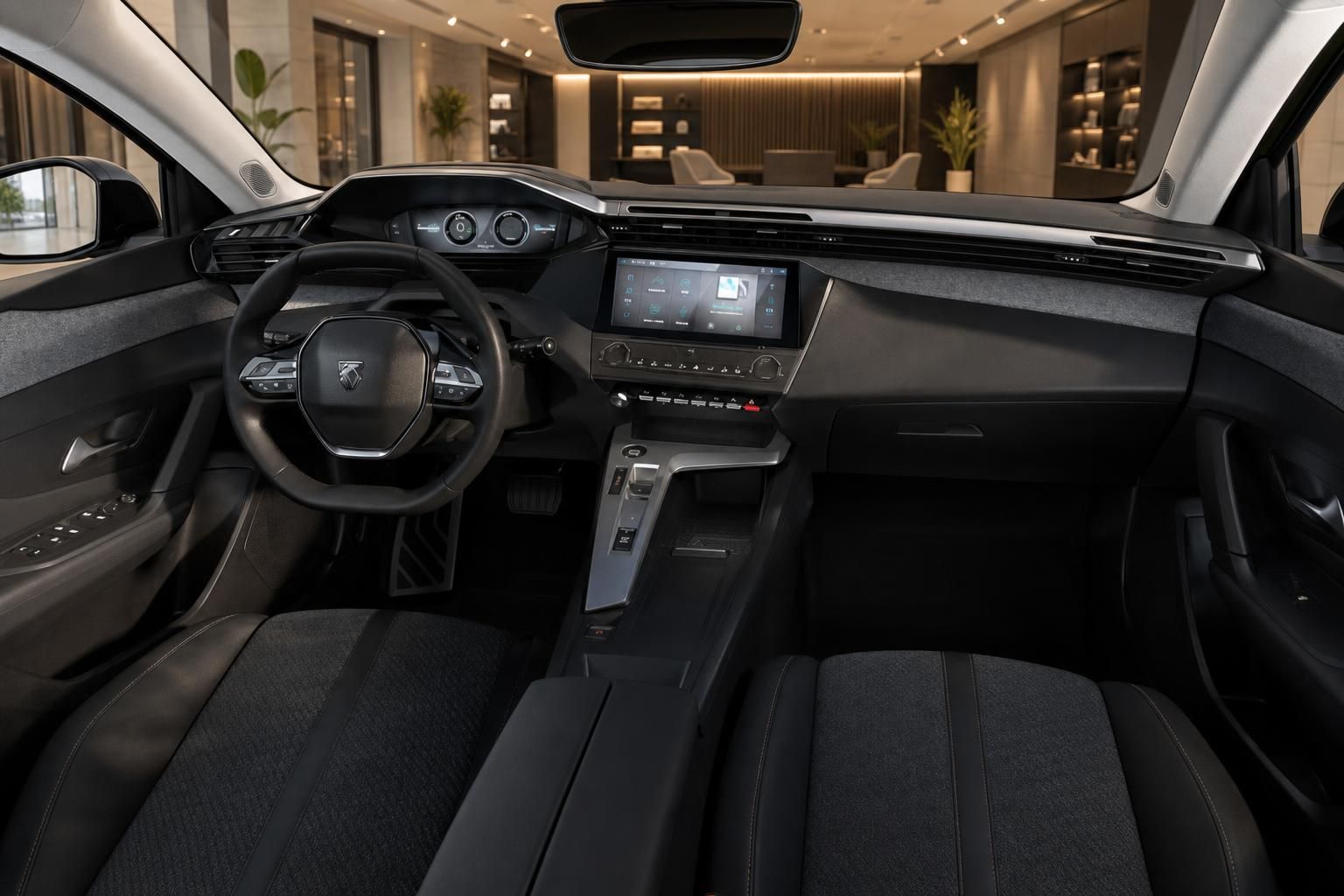 Peugeot E-408 Innenraum mit Cockpit und Lenkrad im Detail