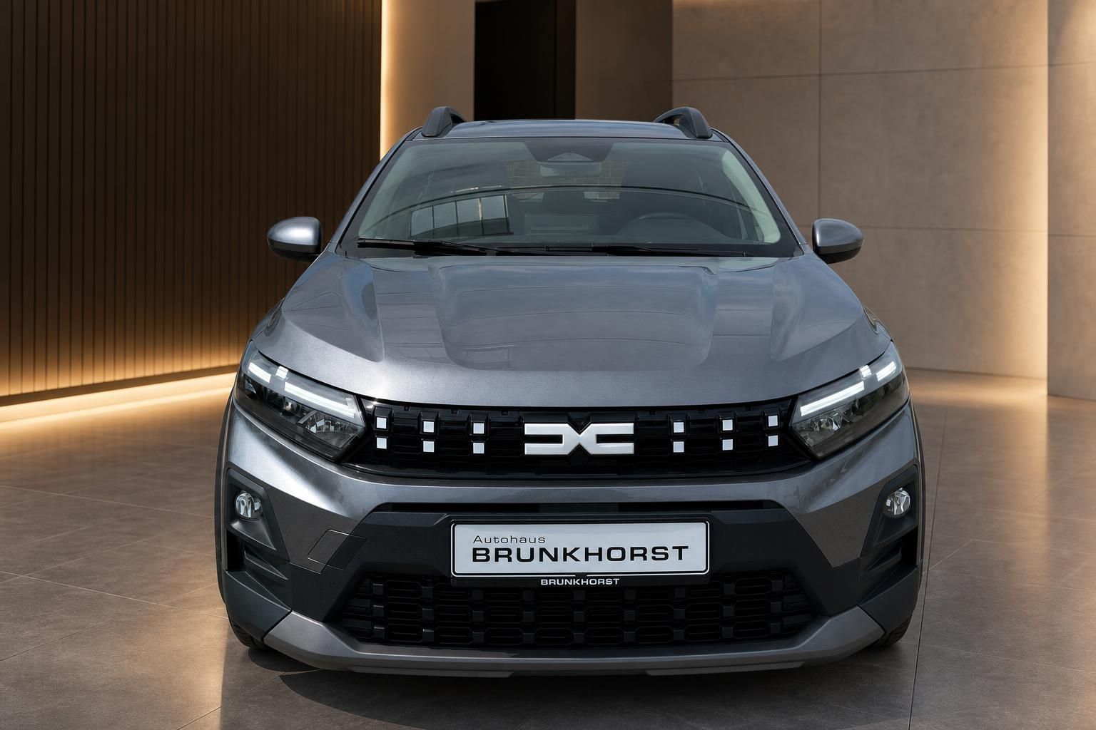 Dacia Sandero Stepway grau Frontansicht mit LED-Scheinwerfern
