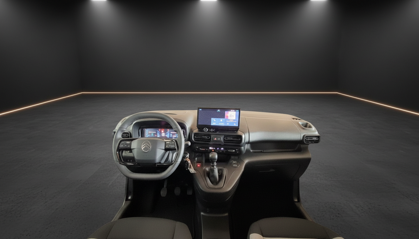 Citroën Fahrzeug Innenraum mit Lenkrad, Infotainment-Display und Schaltgetriebe
