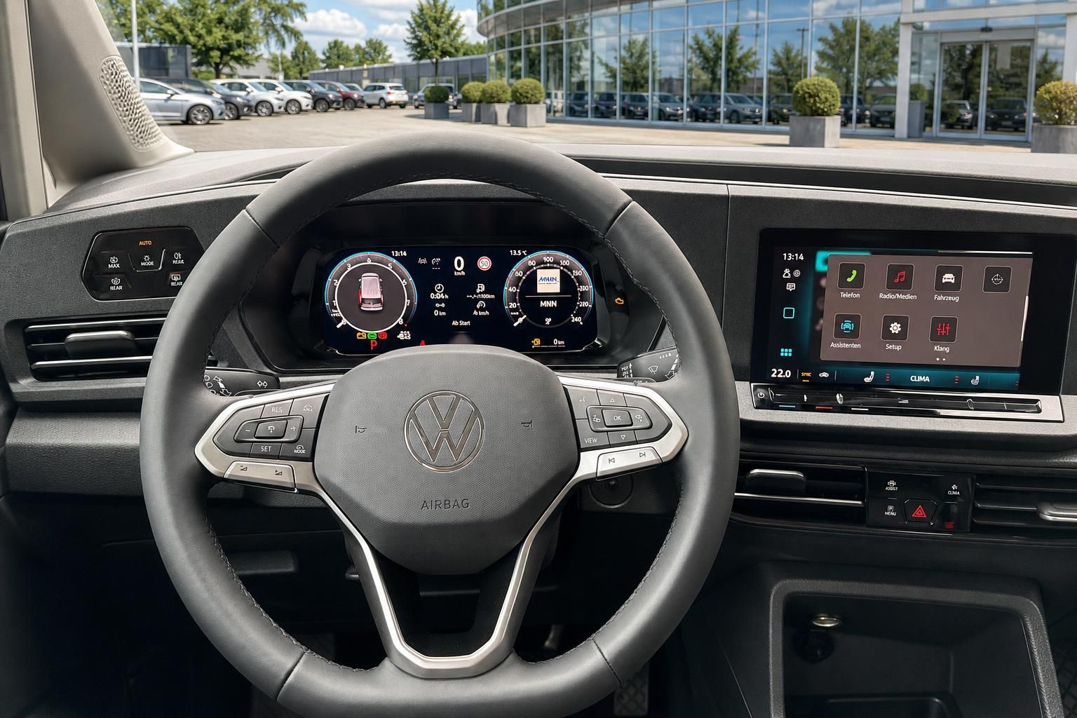 VW Cockpit mit Lenkrad und digitalem Tacho, Innenraumansicht