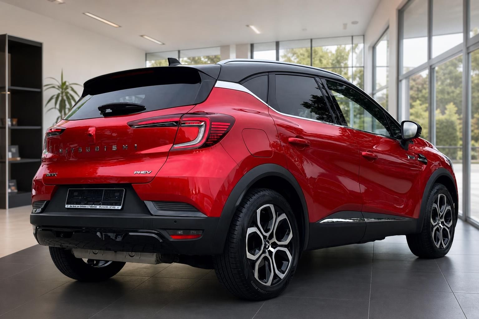 Mitsubishi ASX PHEV Heck-Seitenansicht in Rot
