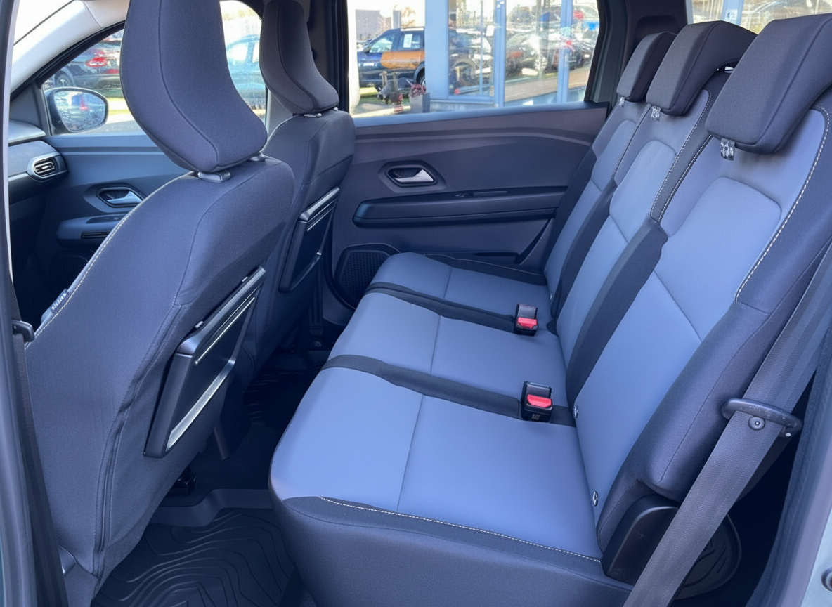 Rücksitzbank Dacia Duster Innenraum mit grau-schwarzen Stoffsitzen und Kopfstützen