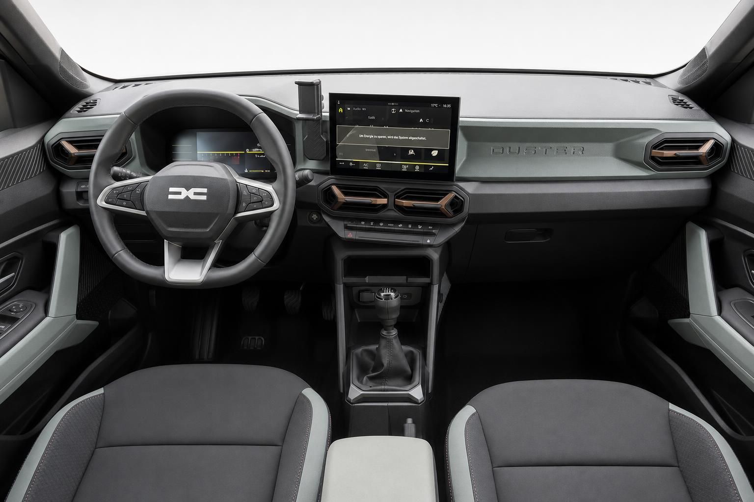 Dacia Duster Cockpit mit Lenkrad, Touchscreen und Mittelkonsole im Detail