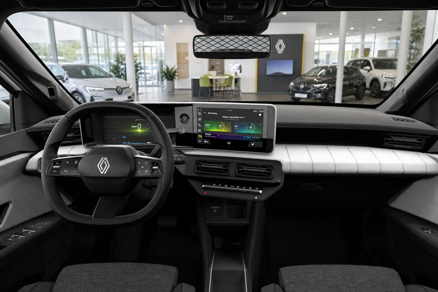 Renault 4 Innenraum mit Cockpit, Lenkrad und Multimedia-Display