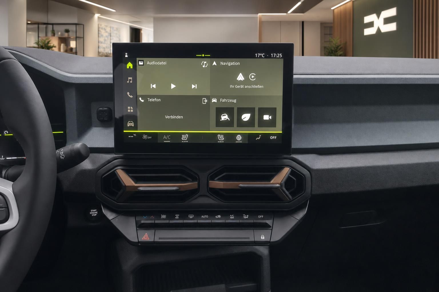 Nahaufnahme des Touchscreen-Infotainmentsystems im Dacia Cockpit